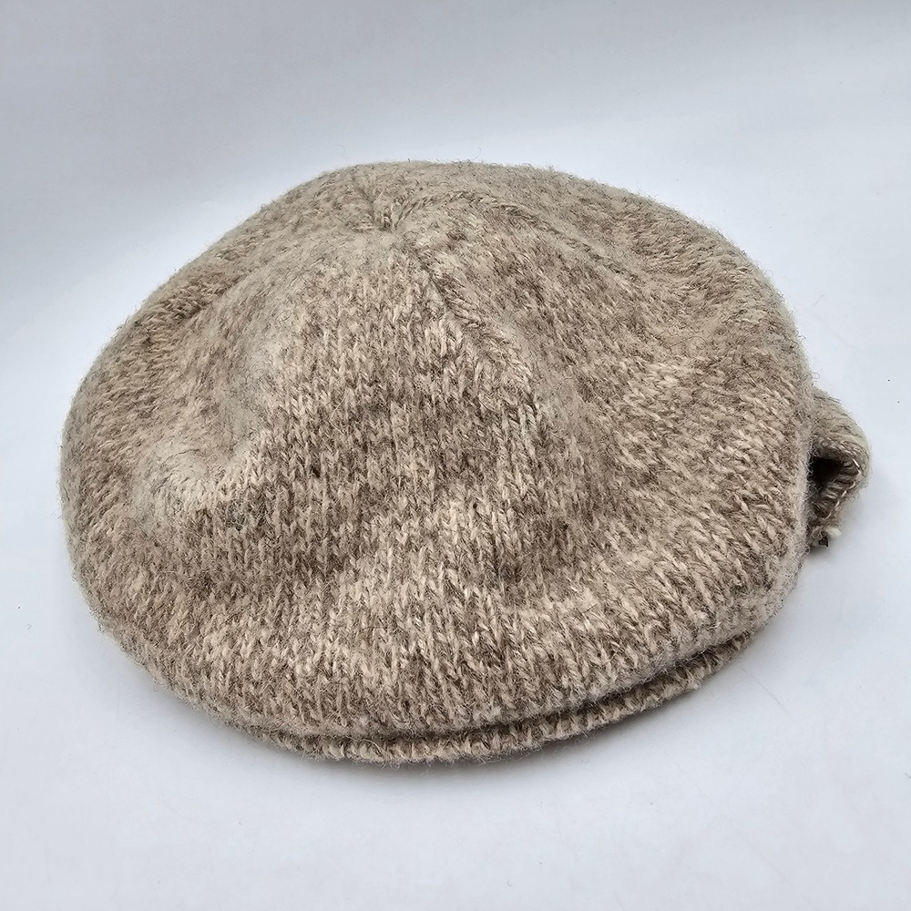 Vintage LL Bean Wool Knit Brimmed Beanie Hat Oatmeal Marled Made in USA WPL 7503
